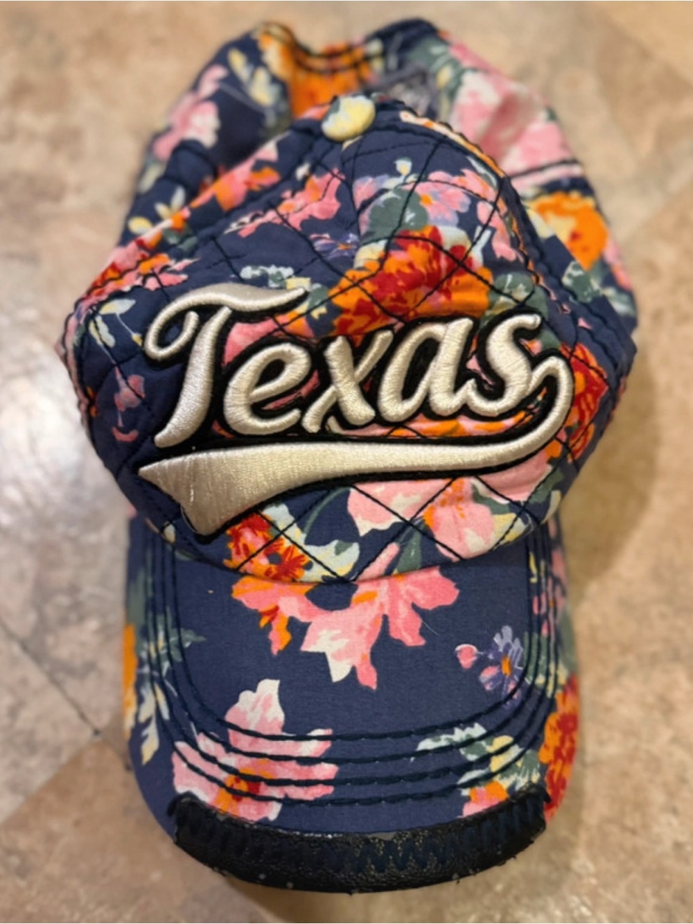 Robin Ruth Texas Floral Distressed Trucker Hat Snapback Navy Pink Orange Cap